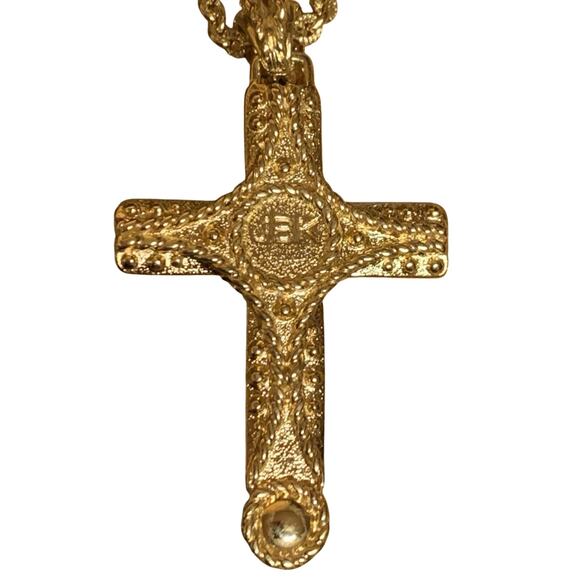 Camrose & Kross JBK Cross Necklace Gold w/ Blue & Red Stones/Crystals 20 Inches - Picture 12 of 12